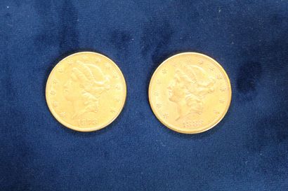 null 
 2 pièces en or de 20 dollars "Liberty Head double Eagle" 1878 et 1883.

 Poids...