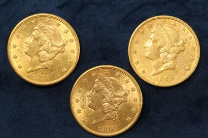null 3 gold coins of 20 dollars "Liberty Head double Eagle" 1898 (Sans Francisco)...