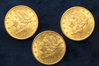 null 3 pièces en or de 20 dollars "Liberty Head double Eagle" 1897 (Philadelphie)...