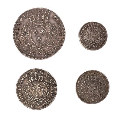 null Louis XV (1715-1774)

Lot de 4 monnaies type aux lauriers : 

- Demi-écu 1727...