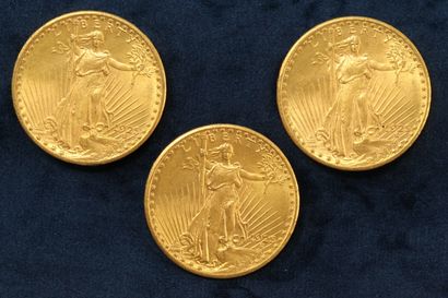 null 3 gold coins of 20 dollars "Saint Gaudens double Eagle" 1925 (Philadelphia)...