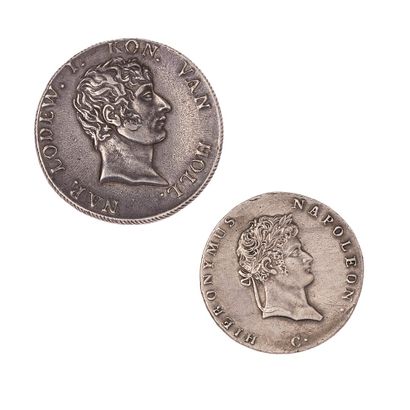 null Lot de 2 monnaies Napoléonides 

- Hollande Louis Napoléon 50 stuivers argent...