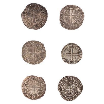 null Charles VI (1380-1422)

Lot de 6 monnaies d'argent. 

- 4 blancs Guénar, 2eme...