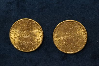 null 2 pièces en or de 20 dollars "Liberty Head double Eagle" 1888 (San Francisco),...