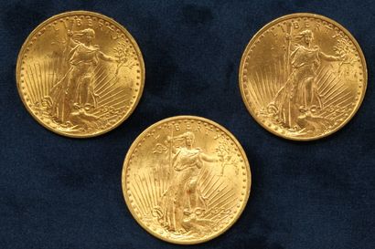 null 3 pièces en or de 20 dollars "Saint Gaudens double Eagle" 1922 (Philadelphie)...