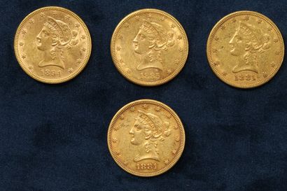 null 4 Gold 10 dollar "Coronet Head Eagle" coins 1881 (Philadelphia) x 2, 1885 (San...