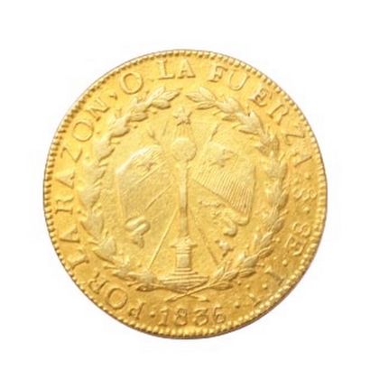 null CHILI REPUBLIQUE

8 escudos or 1835 Santiago

K.M.93 Poids : 26.8 g.

Traces...