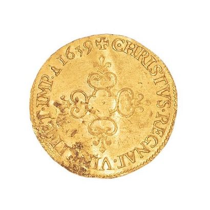 null Louis XIII (1610-1643)

Golden shield with sun 1639 X. 

Dup. : 1282B.

Shock...