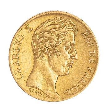 null CHARLES X

20 francs gold, 1828 T (Nantes, five-leaf variety)

The Franc : 521-3.

One...