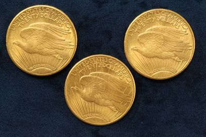 null 3 gold coins of 20 dollars "Saint Gaudens double Eagle" 1925 (Philadelphia)...