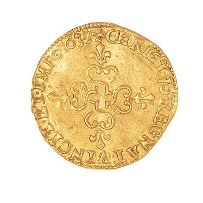 null Louis XIII (1610-1643)

Golden shield with sun 1633 X. 

Dup. : 1282B. 

TTB...