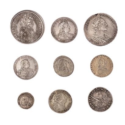 null Lot de 9 monnaies d'argent : 

- Autriche : 

20 kreuzer Salsbourg 1793 (SUP)

Thaler...