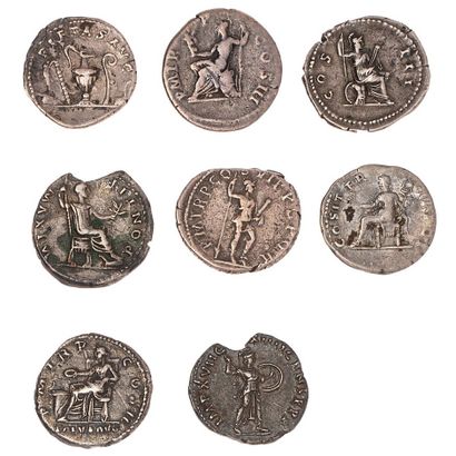 null Lot de 8 deniers d'argent : Hadrien, Trajan, Marc Aurèle, Vespasien et Domitien.

2...