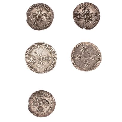 null Henri III (1574-1589)

Lot de 5 monnaies d'argent. 

- Francs : 1578 et 1580...