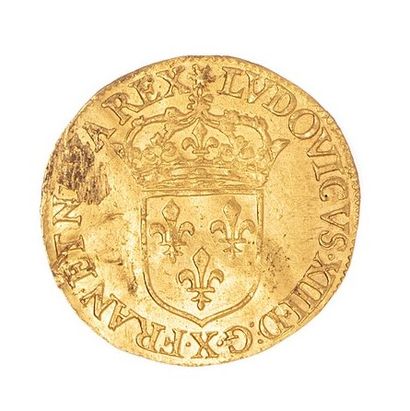 null Louis XIII (1610-1643)

Golden shield with sun 1639 X. 

Dup. : 1282B.

Shock...