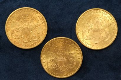 null 3 gold coins of 20 dollars "Liberty Head double Eagle" 1891 (San Francisco),...