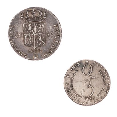 null Lot de 2 monnaies Napoléonides 

- Hollande Louis Napoléon 50 stuivers argent...