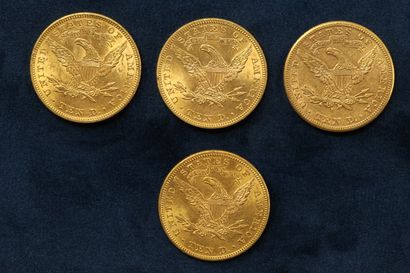 null 4 Gold 10 dollar "Coronet Head Eagle" coins 1903 (San Francisco), 1907 (Philadelphia)...