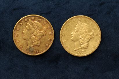 null 2 pièces en or de 20 dollars "Liberty Head double Eagle" 1874 (San Francisco),...