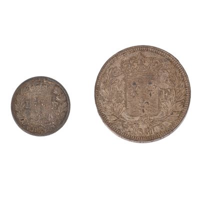 null HENRI V PRETENDANT OF THE CROWN 

Lot of two coins 5 francs and 1 franc 1831.

5...