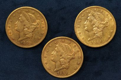 null 3 gold coins of 20 dollars "Liberty Head double Eagle" 1897 (San Francisco),...