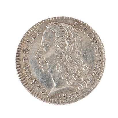 null ITALY SARDINIA - CHARLES EMMANUEL

1 silver lira second type 1742. Cudazzo :...