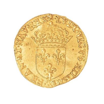 null Louis XIII (1610-1643)

Golden shield with sun 1633 X. 

Dup. : 1282B. 

TTB...