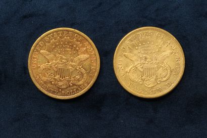 null 2 pièces en or de 20 dollars "Liberty Head double Eagle" 1874 (San Francisco),...