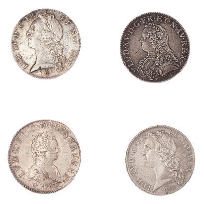null LOUIS XV 

Lot of 4 ecus : 1716 (reformation), 1726 Rouen, 1749 Bordeaux and...