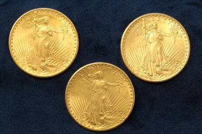 null 3 Gold $20 coins "Saint Gaudens double Eagle" 1924 (Philadelphia), 1925 (Philadelphia)...