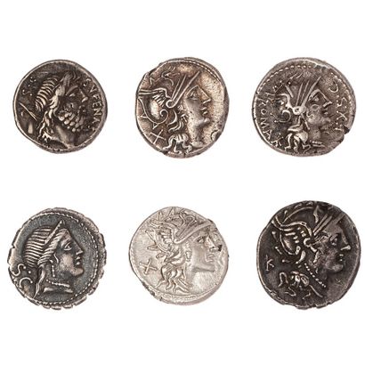 null ROMAN REPUBLIC

Lot of 6 silver denarii of the families : Servilia, Nonia, Sergia,...