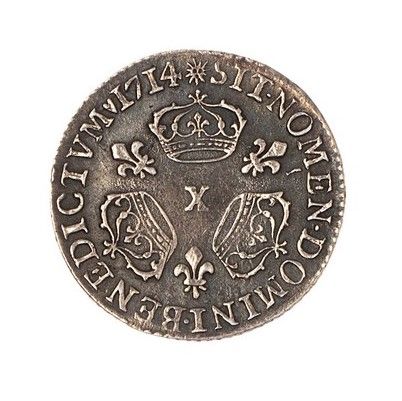 null Louis XIV (1643-1715)

Tenth of a shield with 3 crowns 1714 X 

Dup. : 1571....