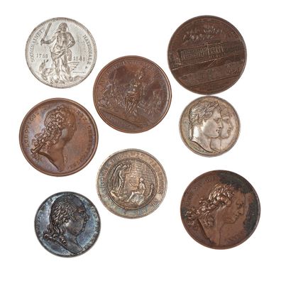 null Lot de 8 médailles dont : argent (3), bronze (4) et étain (1). 

Louis XV (4...
