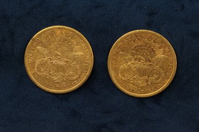 null 2 pièces en or de 20 dollars "Liberty Head double Eagle" 1879 (San Francisco)...