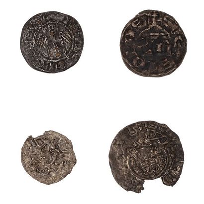 null Lot de 4 monnaies de Soissons :

- 2 deniers de Saint Médard B.1900 et 1902....