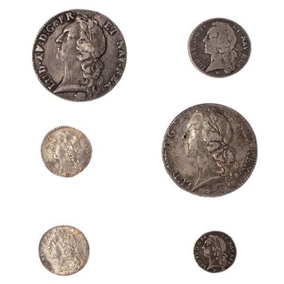 null Louis XV (1715-1774)

Lot of 6 coins type with band : 

- Ecus: 1762 (rare)...