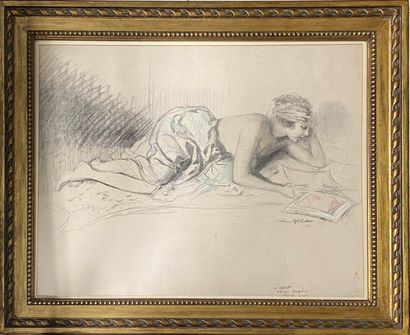 null ABLETT William, 1877-1936, 

Femme lisant, 

fusain, estompe et crayon de couleurs...