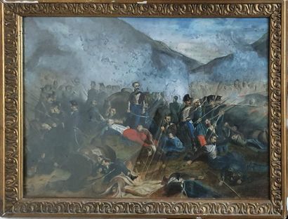 null ÉCOLE FRANÇAISE SECONDE MOITIÉ DU XIXe siècle,

Scène de bataille en Orient,

aquarelle...