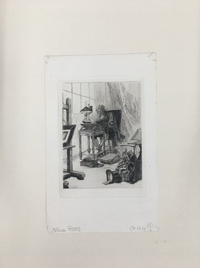 null ROPS Félicien, 1833-1898,

La lecture du grimoire, 5e état,

pointe sèche (petites...