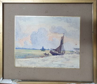 null MOREL Ernest, 1854-1918,

Fin d'orage dans l'estuaire, août 1913,

aquarelle...