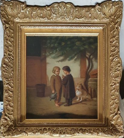 null 19th century FRENCH SCHOOL,

The Council - The Fight,

pair of oil on panel...