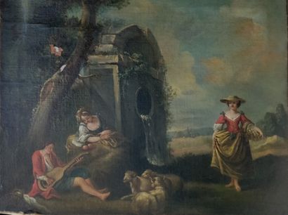 null FRENCH SCHOOL 18th century 

Pastoral scene 

Oil on canvas, unsigned

accidents...