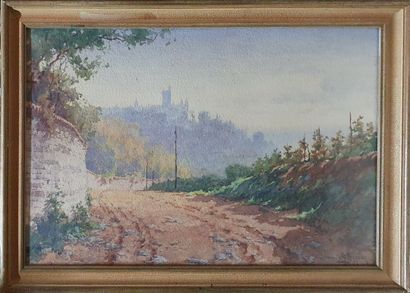 null BARBIER Antoine, 1859-1948,

Chemin le long d'un mur,

aquarelle (insolation...