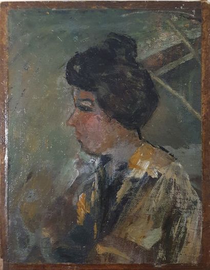 null MODERN SCHOOL 

Profile of a woman 

Oil on canvas mounted on panel, unsigned...