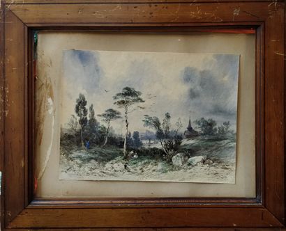 null LEBAS Hippolyte, entourage de,

Paysage à la rivière, 1852,aquarelle (insolation),...