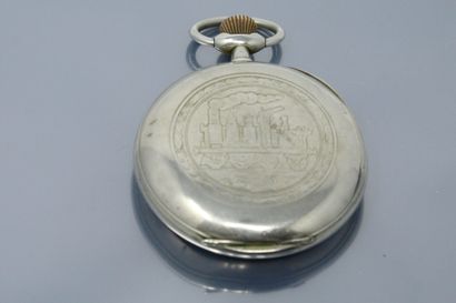 null Metal "regulator" pocket watch, white enamelled dial (accidents), second hand...