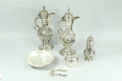  Pair of ewers accompanied by a sugar bowl, a sprinkler as well as a tray and two...