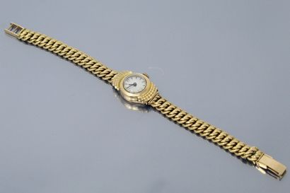 null Montre bracelet de dame, boîtier rond en or jaune 18K (750), cadran à fond ivoire...