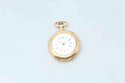 null Montre de col en or jaune 18k (750), cadran à fond blanc et chiffres romains....