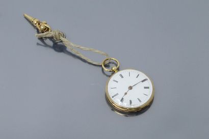 null 18k (750) yellow gold pocket watch, enamelled dial with white background (acc.),...